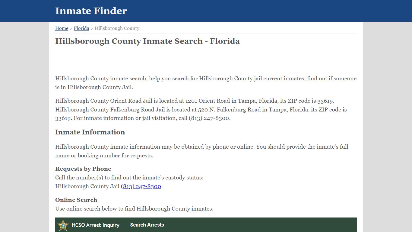 Hillsborough County Florida Jail Inmate Finder